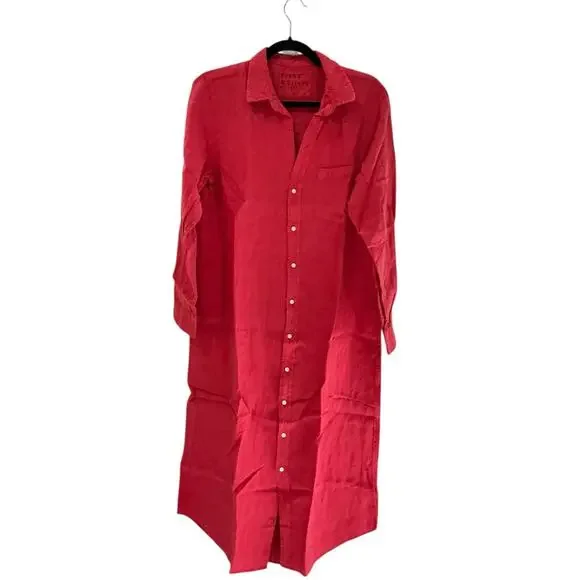 Frank & Eileen Rory Maxi Shirtdress Washed Italian Linen Summer Red Size Large - Picture 6 of 14
